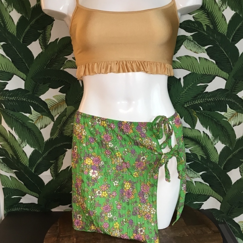 BIKINI sarong Wrap Skirt Bathing Cover-Up Floral Print Two Side Tie Small - Picture 5 of 9